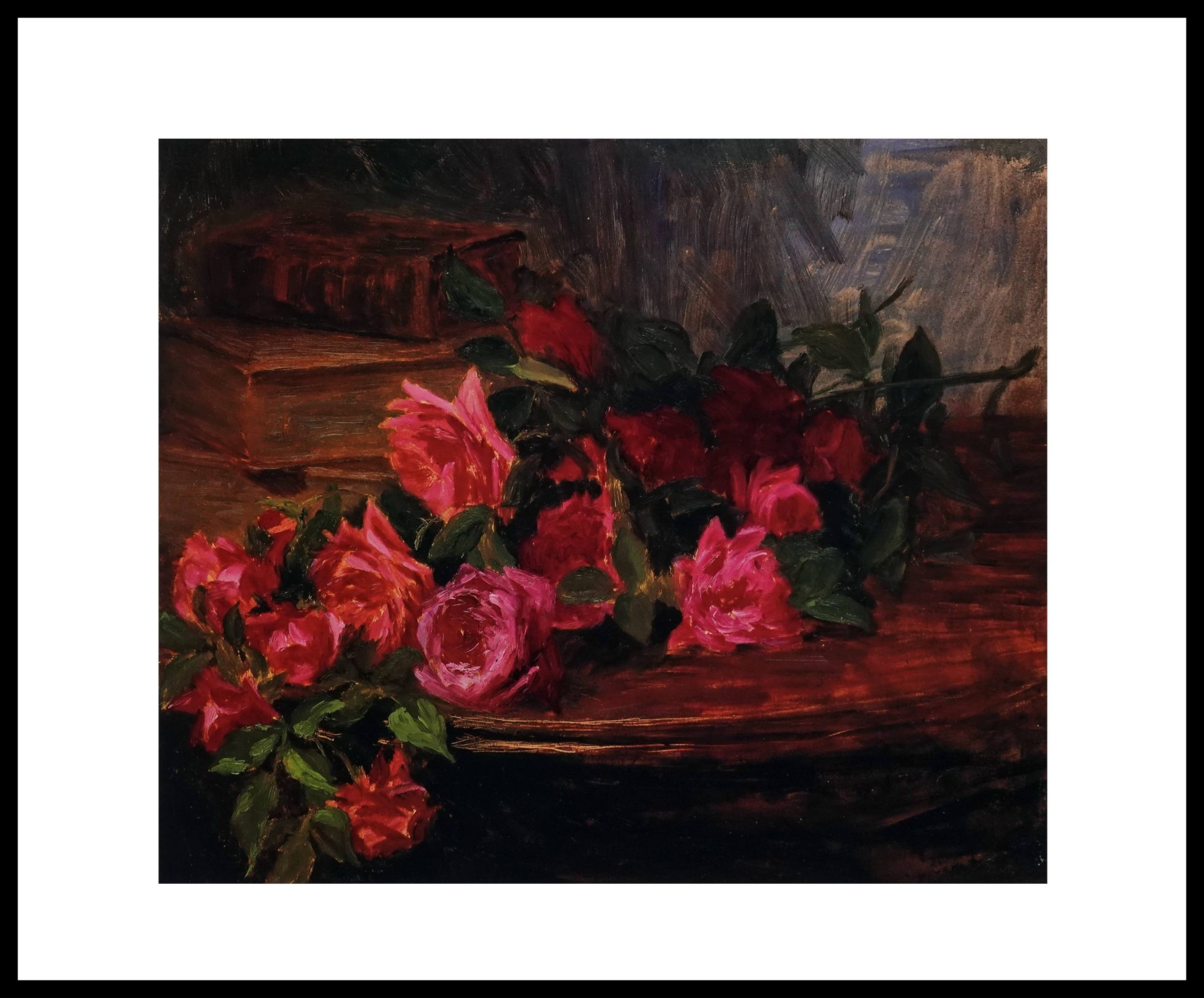 PH H6833 Bouquet de Roses Sur La Table D'acajou